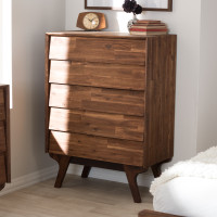 Baxton Studio Sierra-Rain Oak-5DW-Chest Sierra Mid-Century Modern Brown Wood 5-Drawer Chest